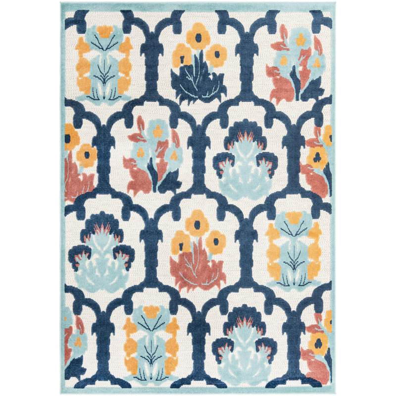 Outdoor Askersund Area Rug Ivory-Navy Blue Color, Rectangle 7' x 10'