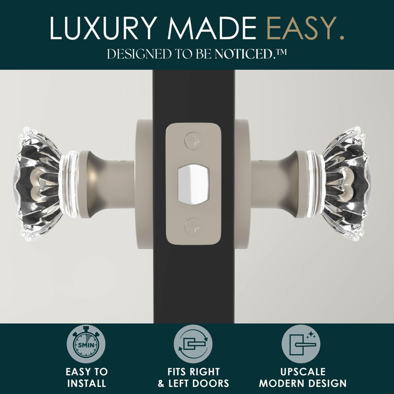 Poignées de porte en cristal Mega Handles Feerie, Paquet de 1, Nickel satiné, Passage