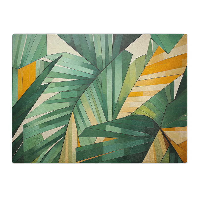 Tropical Leaf Geometric  Glass Chopping Board