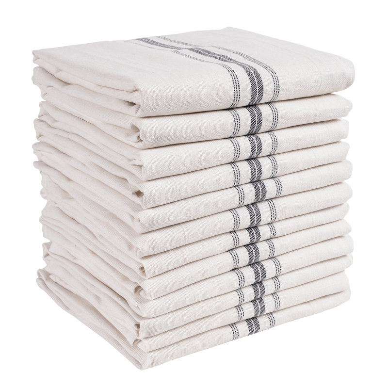 Cotton Stripe Kitchen Towel Linen Set, Black