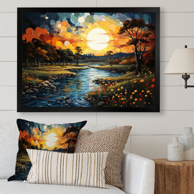 "Countryside River Bend Patchwork II", reproduction d'art sur toile