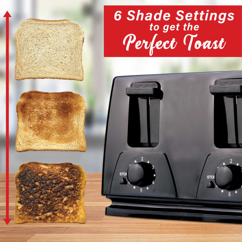 Brentwood 1300w 4-slice Toaster With Dual Crumb Trays, 6 Browning Settings & Cancel Buttons – Family Size Black And Silver Toaster For Even Toasting 