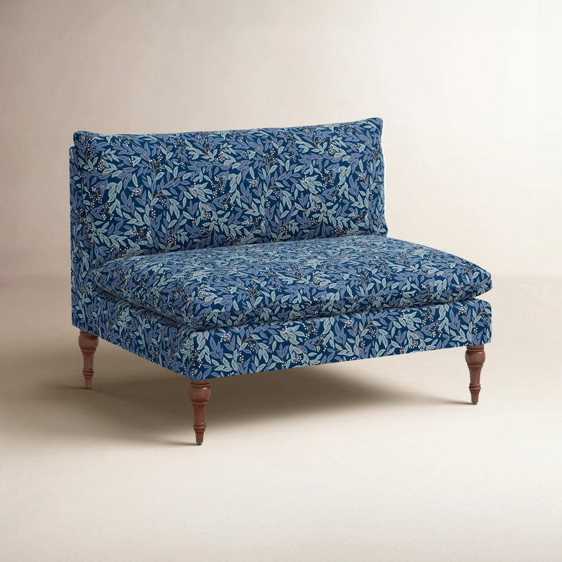 Rifle Paper Co. x Cloth & Company Louie Settee, Espresso Wood, Rpc Willowberry Navy Linen