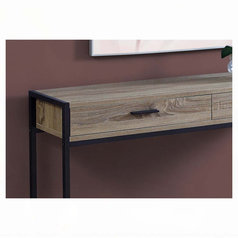 Table d'appoint, console, vestibule, étroit, canapé, tiroir de rangement, salon, chambre à coucher, stratifié brun, métal noir, contemporain, moderne