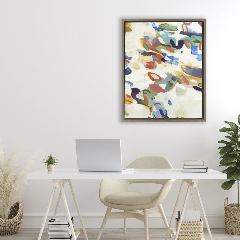 Cadre flottant abstrait multicolore, design par Lisa Ridgers, H 31 po x l 25 po, Cadre flottant orme Montalcino