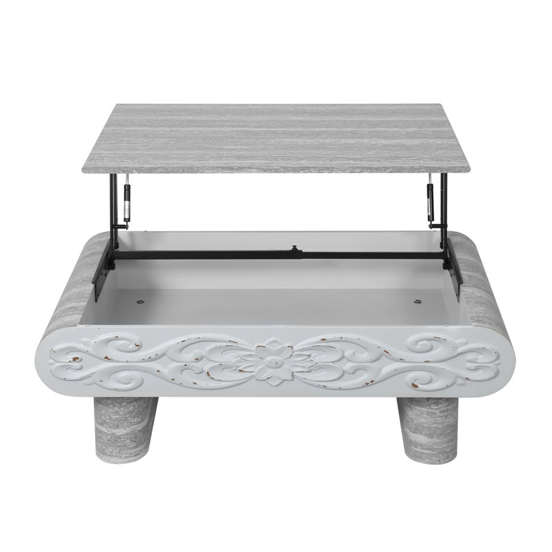 Table basse à plateau relevable, bureau moderne en bois avec rangement caché, Gris