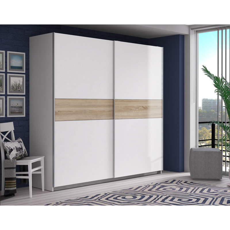 Arnaud 2 Door Manufactured Wood Wardrobe, White/Beige, 210cm H x 220cm W x 61cm D