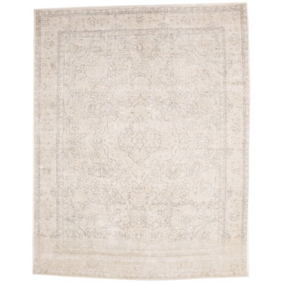 Tapis oriental antique délavé à motif floral beige 9 pi 9 po x 12 pi 4 po