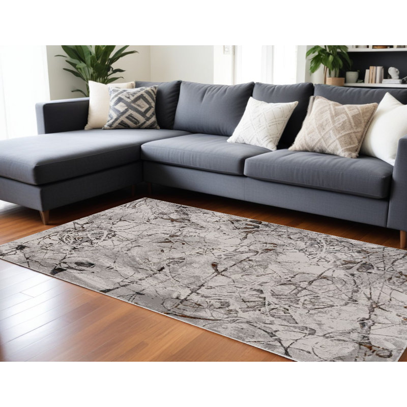 8' X 11' Ivory Grey and Brown Abstract Area Rug