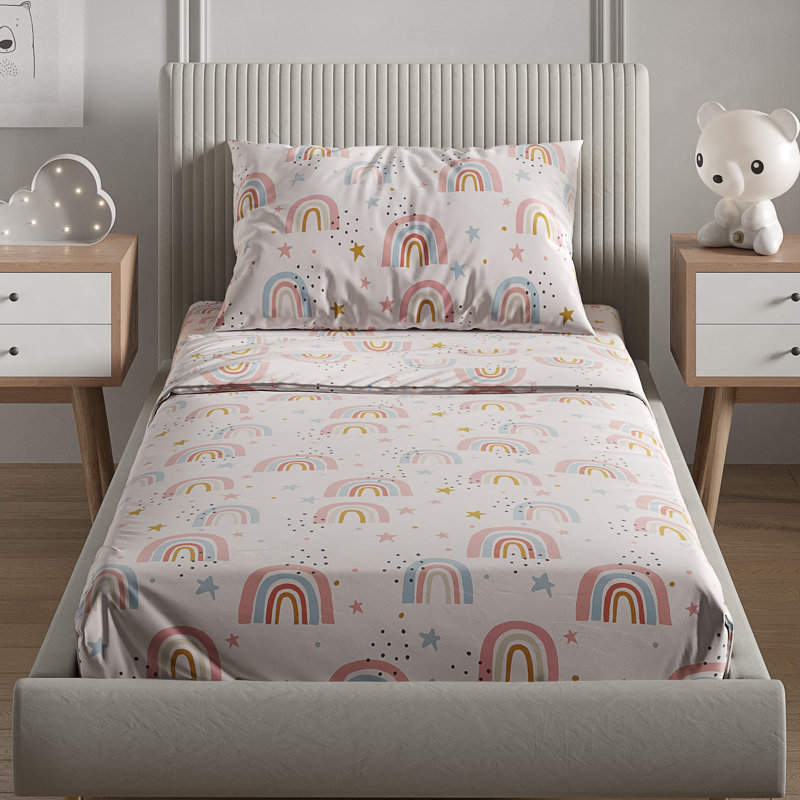 Kids Sheet Set, Soft Microfiber Bedding, Cozy & Breathable, Wrinkle Free Easy Care Bed Sheets, Rainbows 2
