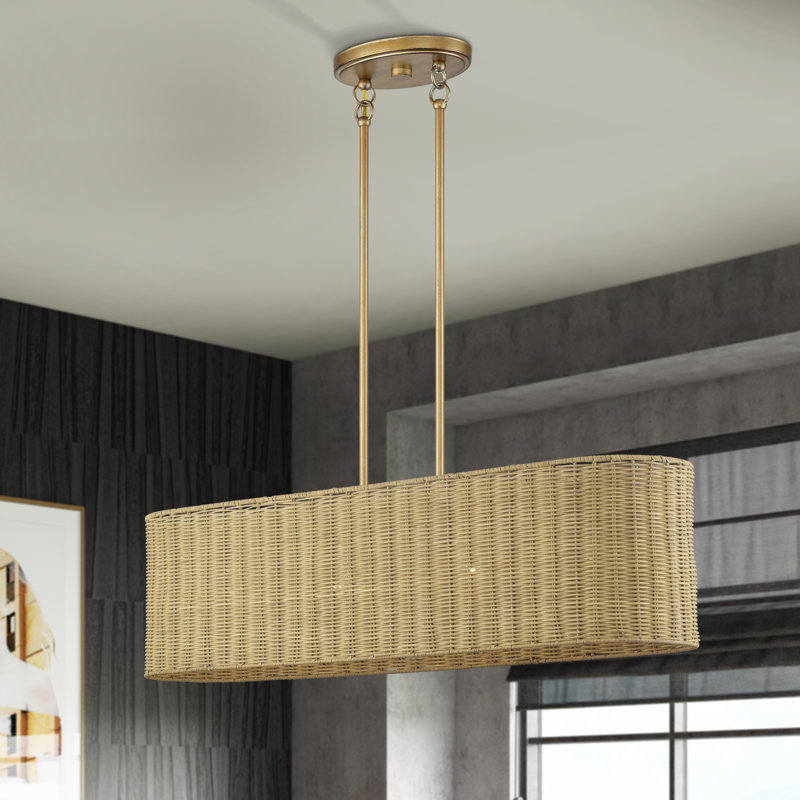 Arsdale 4 Light Antique Gold Leaf Large Linear Chandelier, 19" H x 36" W x 7.75" D