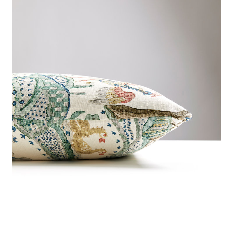 Porcelain Square Pillow Cover & Insert, Green/White/Red