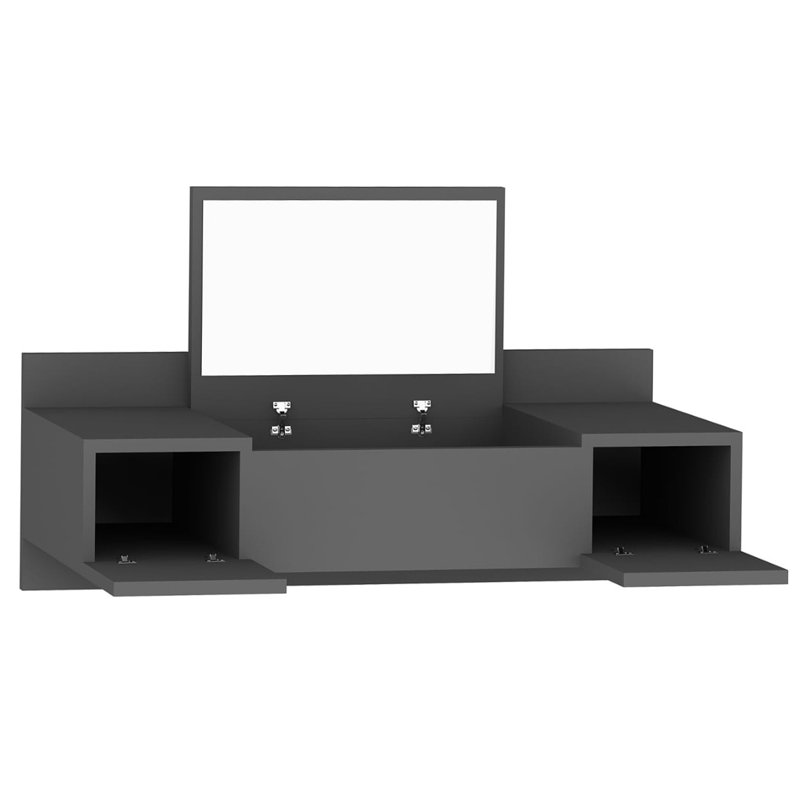 Modern Make-Up Table with Wall-Mountable Mirror, Anthracite, 39.4 x 13.0 x 15.4 inches | 100% Melamine Coated Particle Board, Thickness: 0.7 inches | Stylish and Functional Design for Beauty and Organization