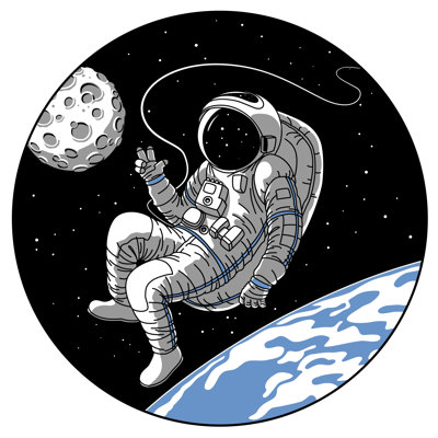 Astronaut Or Cosmonaut In Open Space Vector Sketch Illustration by Best Content Production Group - Wrapped Canvas Print
