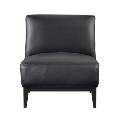 Black Top-Grain Buffalo Leather Accent Chair with Solid Wood Frame and High-Density Foam Cushion
