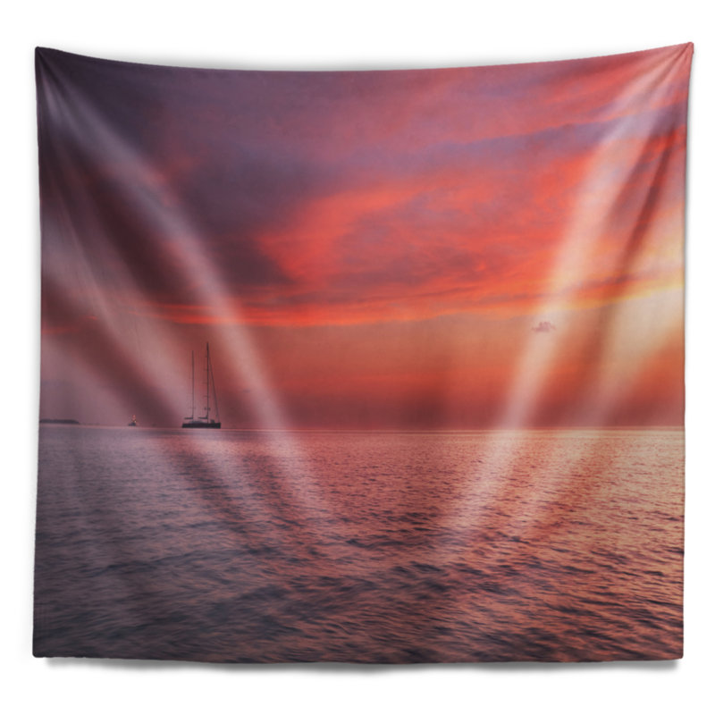 Tapisserie de mer seascape rougeâtre serene, H 32 po x l 39 po