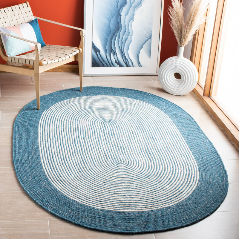 Mcclellan Hand Woven Wool/Cotton Rug in Teal/Ivory, Oval 4' x 6'