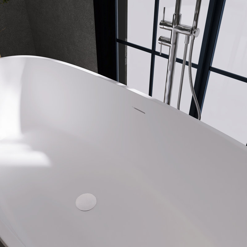 66 po. X 29 po. Baignoire de trempage autoportante à surface solide avec drain central en blanc mat