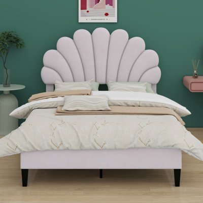 Lit plateforme tapissier avec tête de lit à motif floral