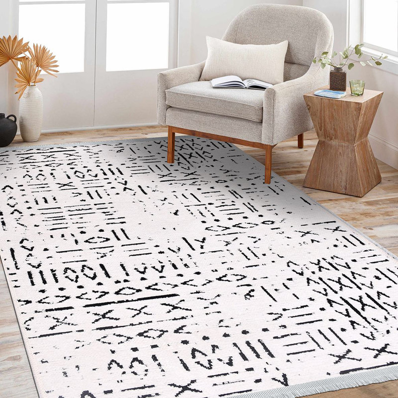 Modern/Abstract Gray Machine Washable Non-Slip Area Rug, Rectangle 6'6" x 9'9"