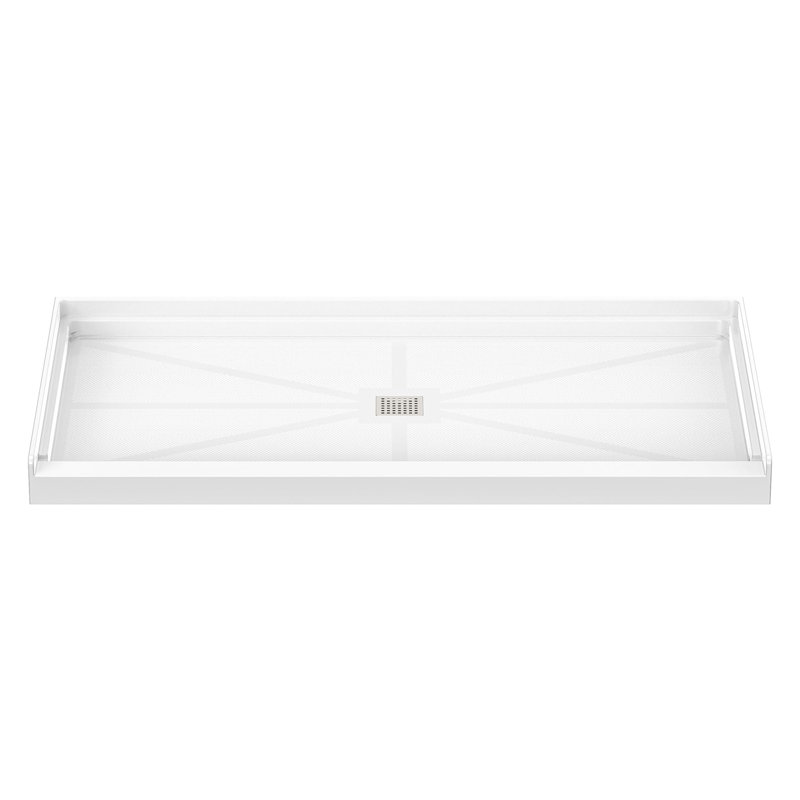 60"W×36"D Rectangle Solid Surface Single Threshold Shower Bases with Center Drain, Non-slip Design