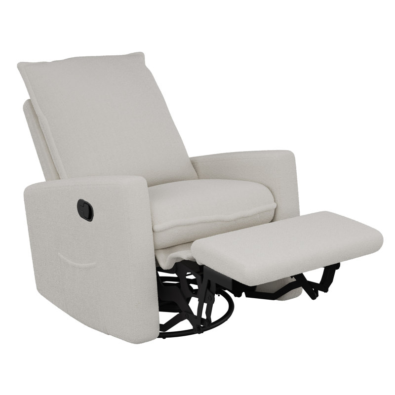 Bejtulla Upholstered Swivel Rocker Manual Glider Recliner, White Boucle