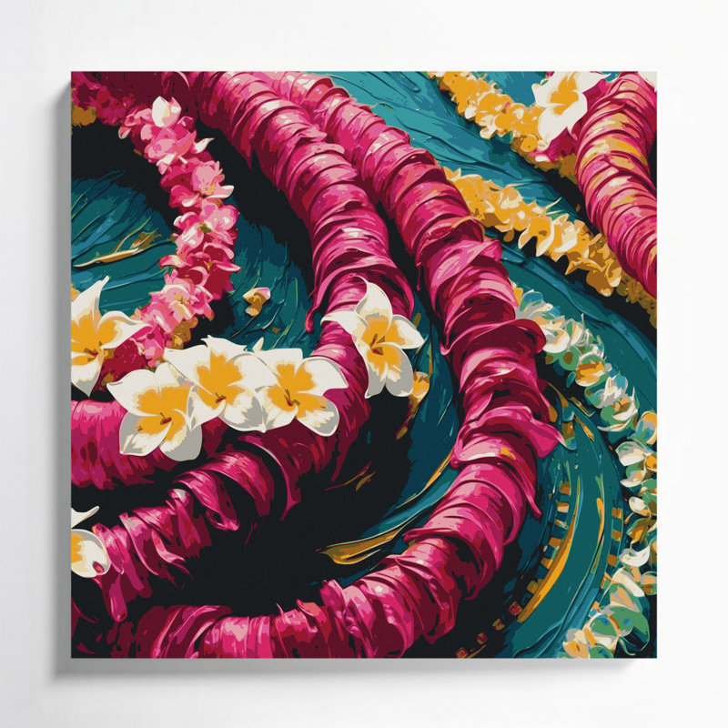 Hawaiian Modern Lei Patterns Purple Canvas Wall Art, 8" H x 8" W