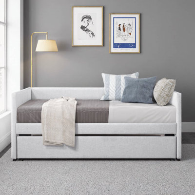81" Daybed with Trundle – Gray Fabric Upholstery, Wooden Frame, Modern Design – Twin Pull‑Out Trundle, No Box Spring Needed – Space‑Saving Sofa Bed for Guest Room, Living Room, or Home Office