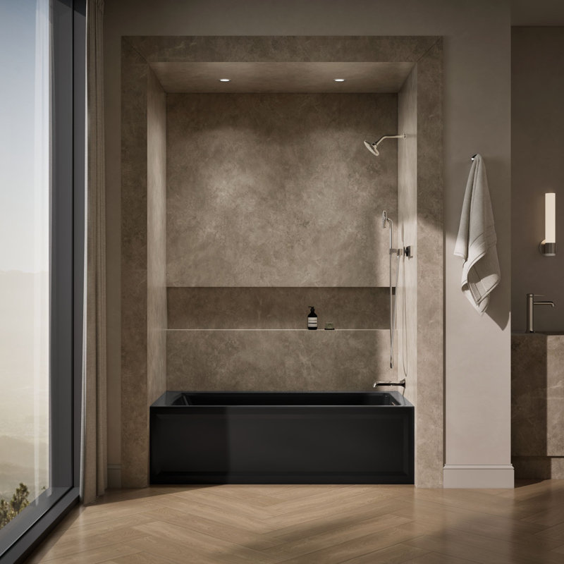 Archer® 66" X 32" Alcove Bath with Bask® Heated Surface, Integral Apron, Integral Flange, and Right-Hand Drain, Black, Right