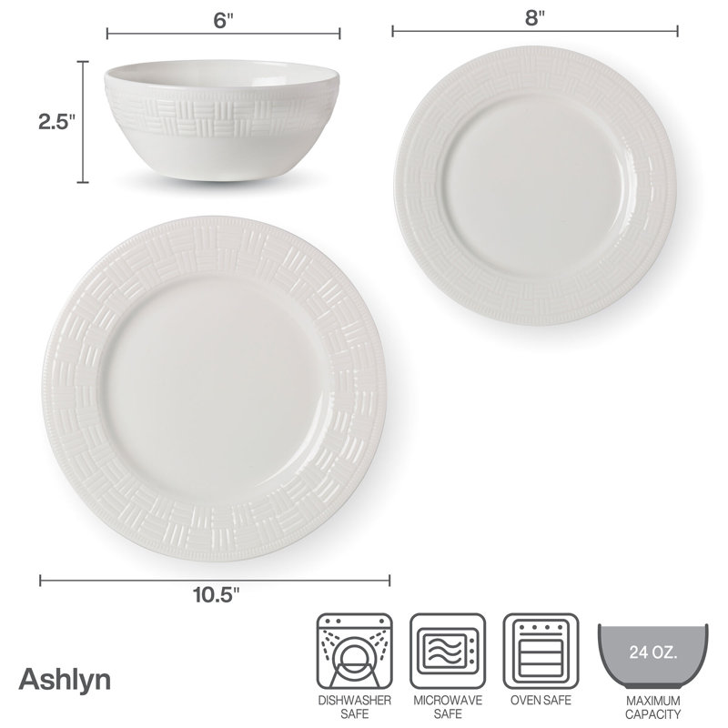 Service de table léger en porcelaine os 12 pièces Ashlyn, service pour 4