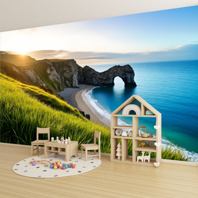 Papier peint adhésif auto-adhésif moderne pour la chambre à coucher Peel and Stick L 96 po x l 69 po avec porte Durdle Dorset