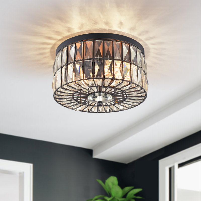 Paloma 2-Light Crystal Drum 11.75"W Black Modern Flush Mount