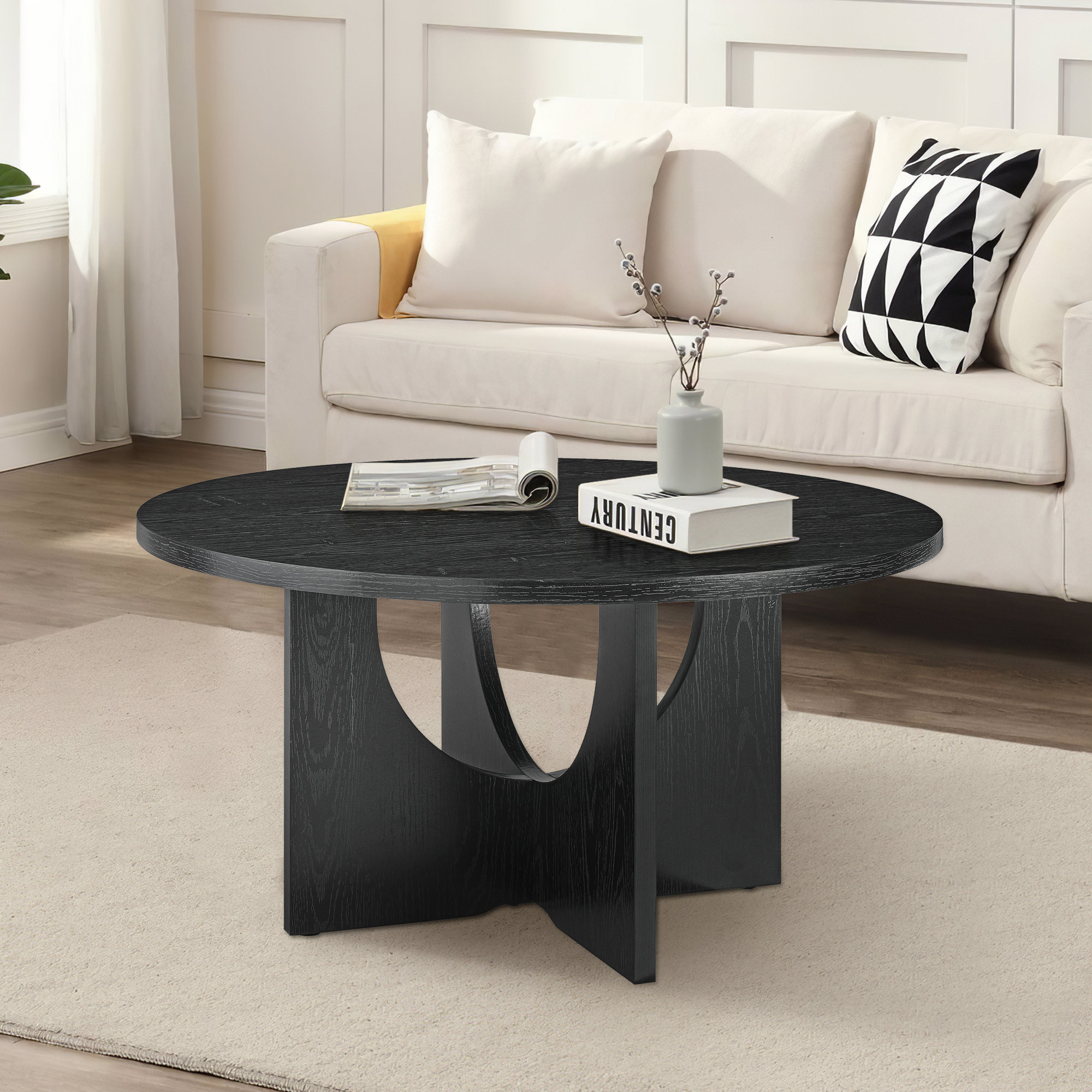 Ebern Designs 18.9”h Black Wooden Round Coffee Table - Wayfair Canada