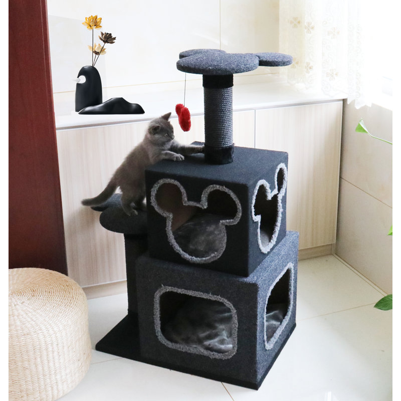 39.4"  Disney Cubical Cat Condo with Lounging Towers Sisal Scratching Posts and Swatting Toys – Bring The Magic Of Disney Into Your Home Cat Tree