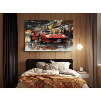 Dynamic Red Ferrari GTO Canvas Print - Vibrant Night City Wall Art for Car Enthusiasts - Ready to Hang or Rolled, Painting Reproduction