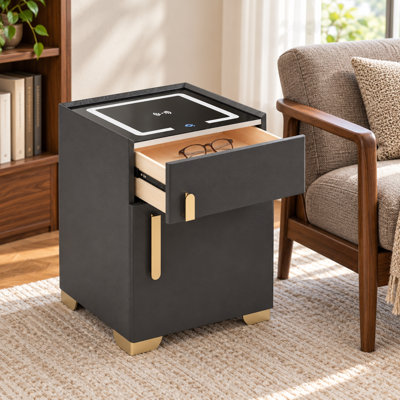 Table de chevet moderne avec coffre-fort, lumières à DEL et charge sans fil