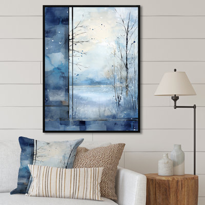 «White and Blue Winter Forest Collage VI», art mural paysage d'hiver