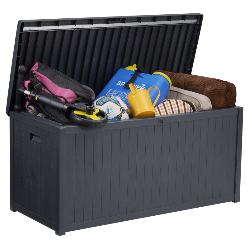 Boîte de rangement EHHLY de qualité commerciale, boîte de rangement extérieure de 113 gallons, grande boîte de livraison verrouillable pour le porche extérieur, coussins de patio