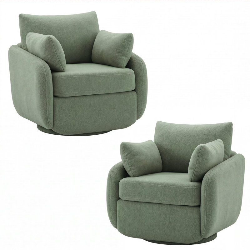 Chaise d'appoint moderne pivotante à 360 ° avec revêtement Sherpa Boucle (ensemble de 2), Green