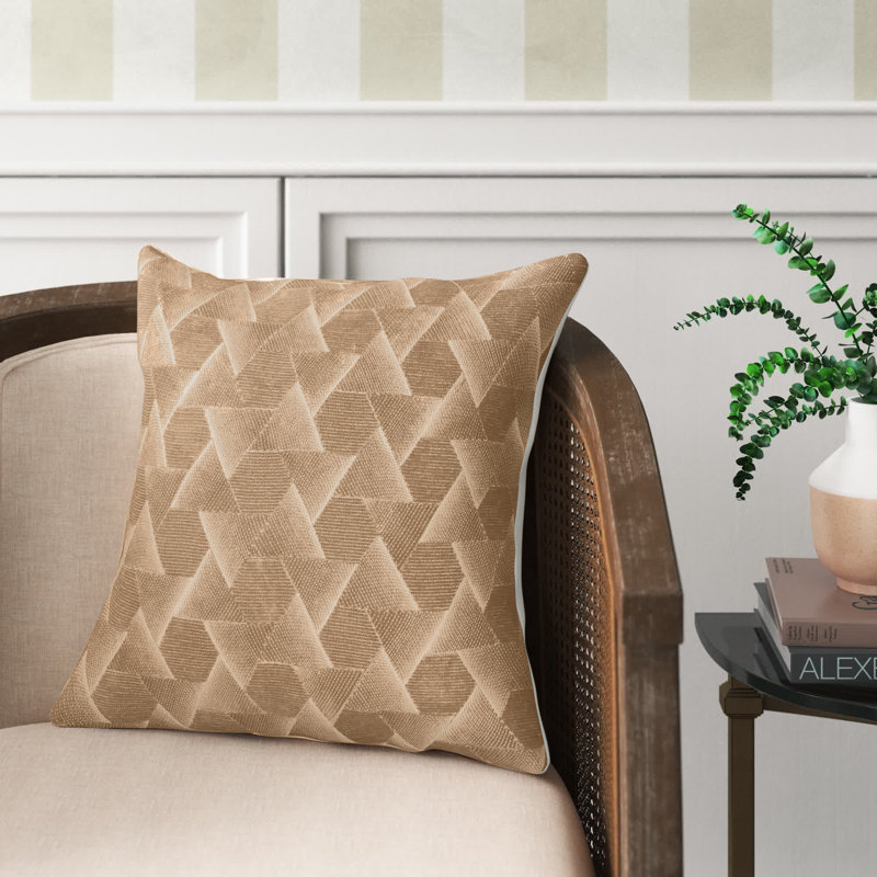 Gretchen Geometric Cotton Throw Pillow, Beige, Down