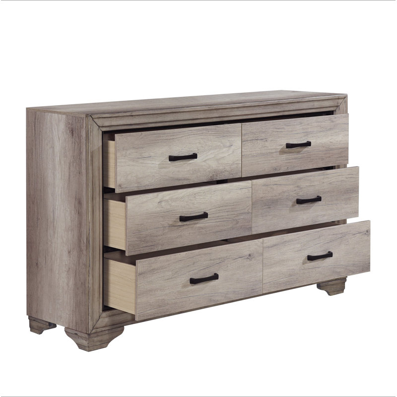 Commode 6 tiroirs 1 finition naturelle avec quincaillerie noire