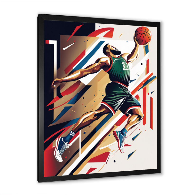 " Basketball Slam Dunk ", Black Framed, 20" H x 12" W x 1" D