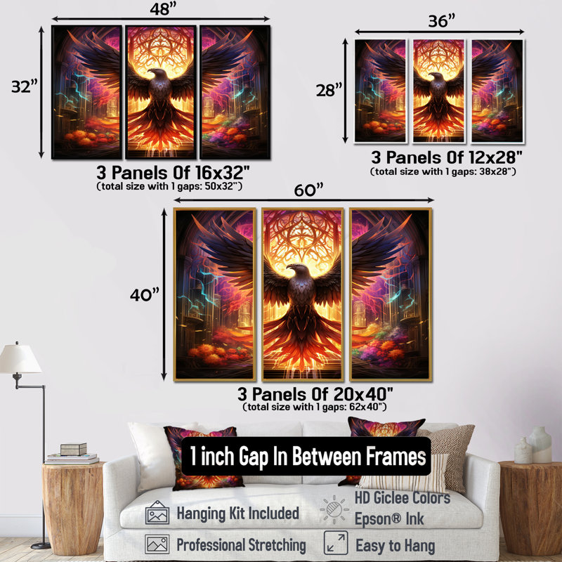Ensemble de salon Rainbow Phoenix, Cadre flottant doré, H 28 po x l 36 po x P 1 po