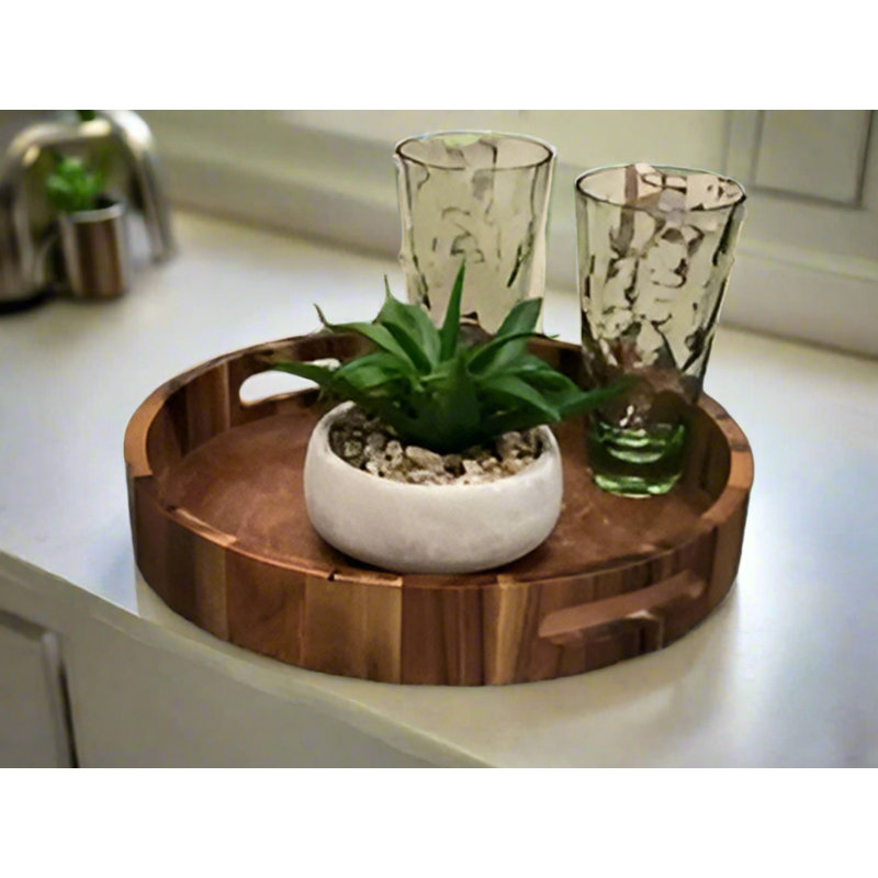 Plateau de service rond en bois d'acacia