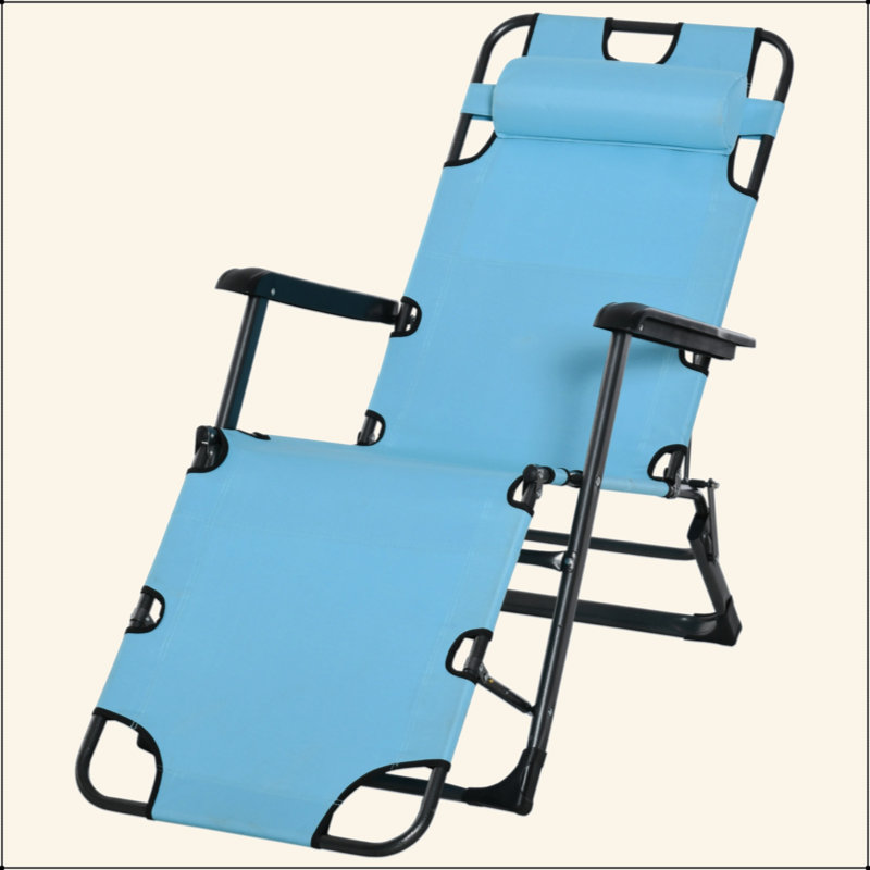 Folding Chaise Lounge Chair For Outside, 2-In-1 Tanning Chair With Pillow & Pocket, Adjustable Pool Chair For Beach, Patio, Lawn, Deck