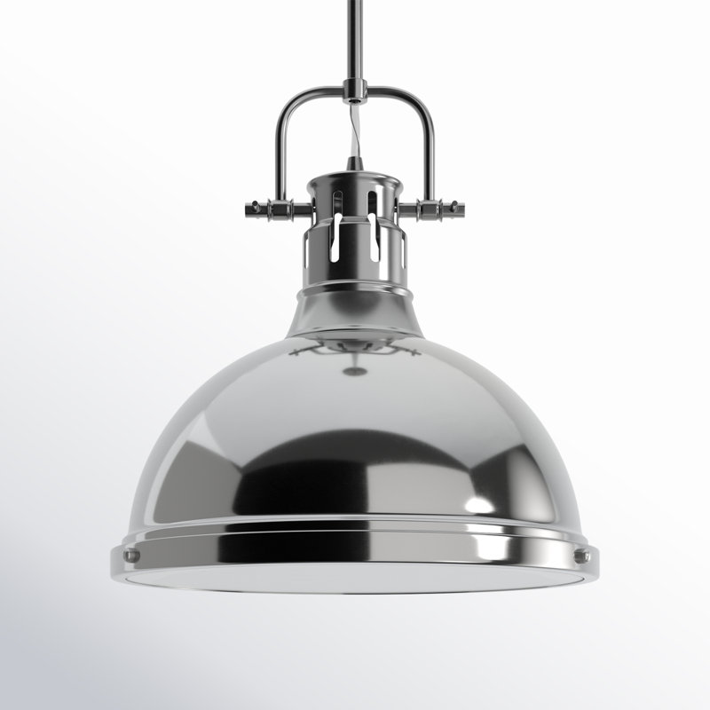 Luminaire suspendu dôme en acier à intensité variable 1 lumière Calico, Chrome chrome, Chrome chrome