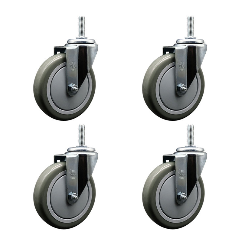 Ensemble de roulettes à tige filetée en poly pivotant de 5/8 po avec 2 freins