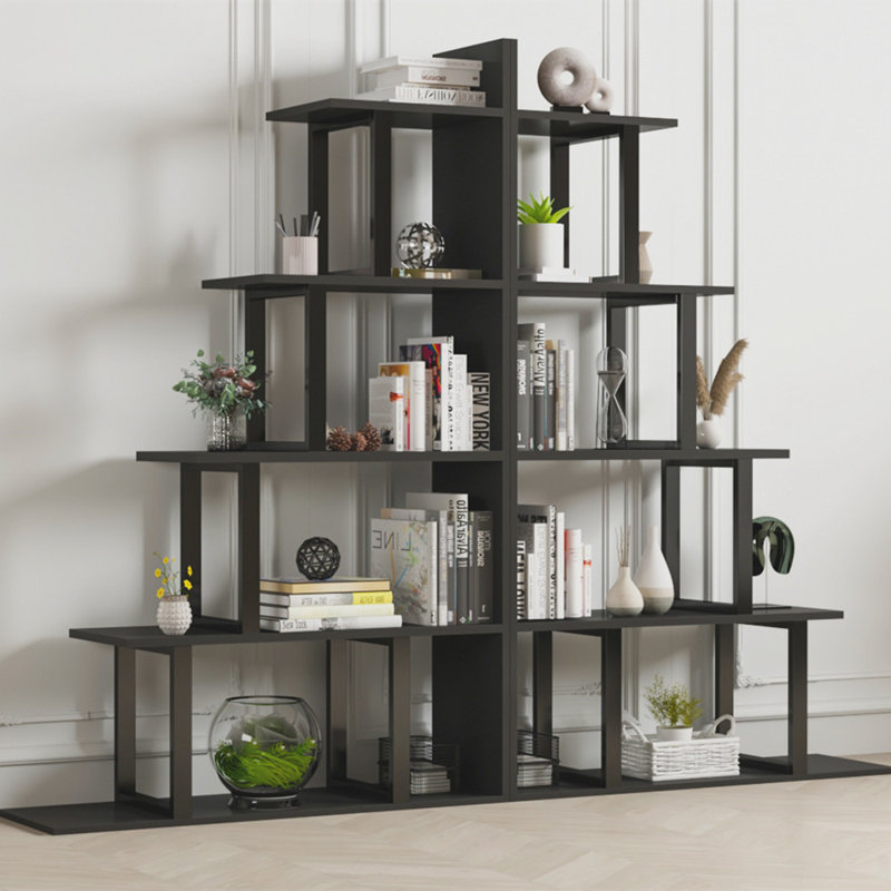 Amill Corner Shelf Unit，Set of 2 Ladder Shelving Unit, Black