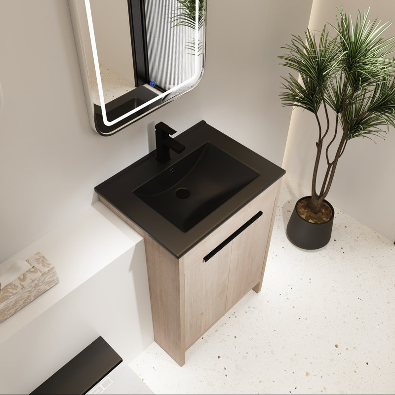 Single Ceramic Sink Vanity with Soft-Close Doors, Black