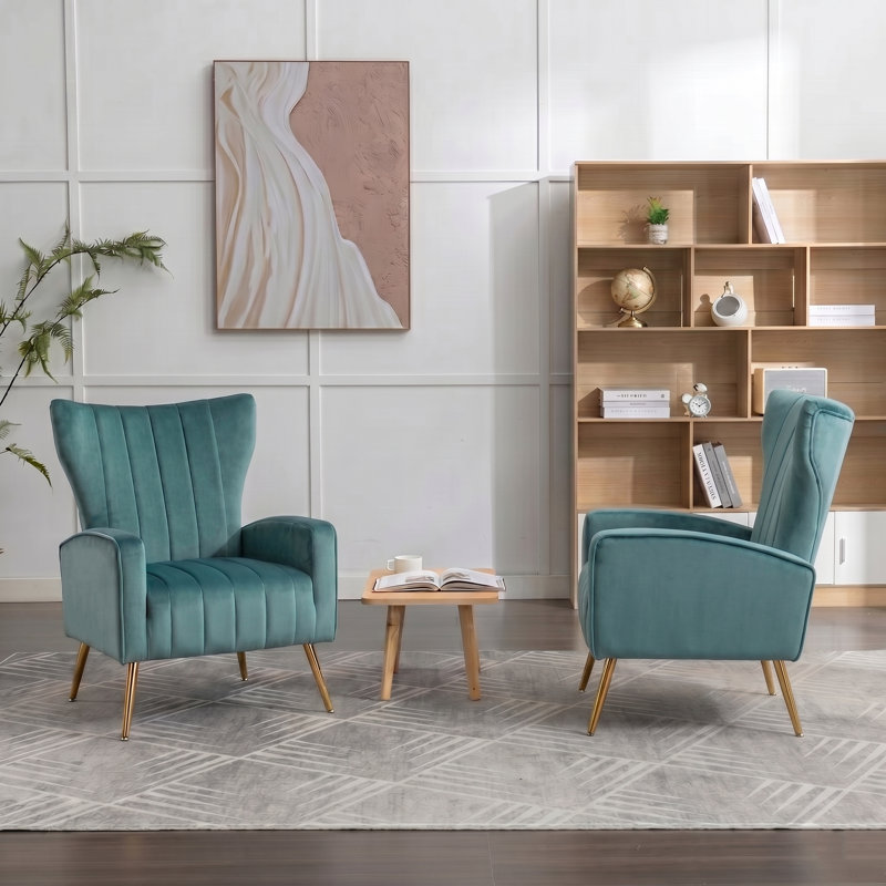 Fauteuil en velours à pieds en métal, Blue